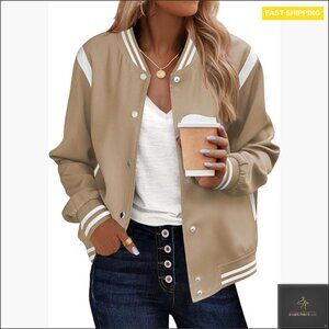 Lightweight Bomber Jacket with Snap Buttons and Pockets